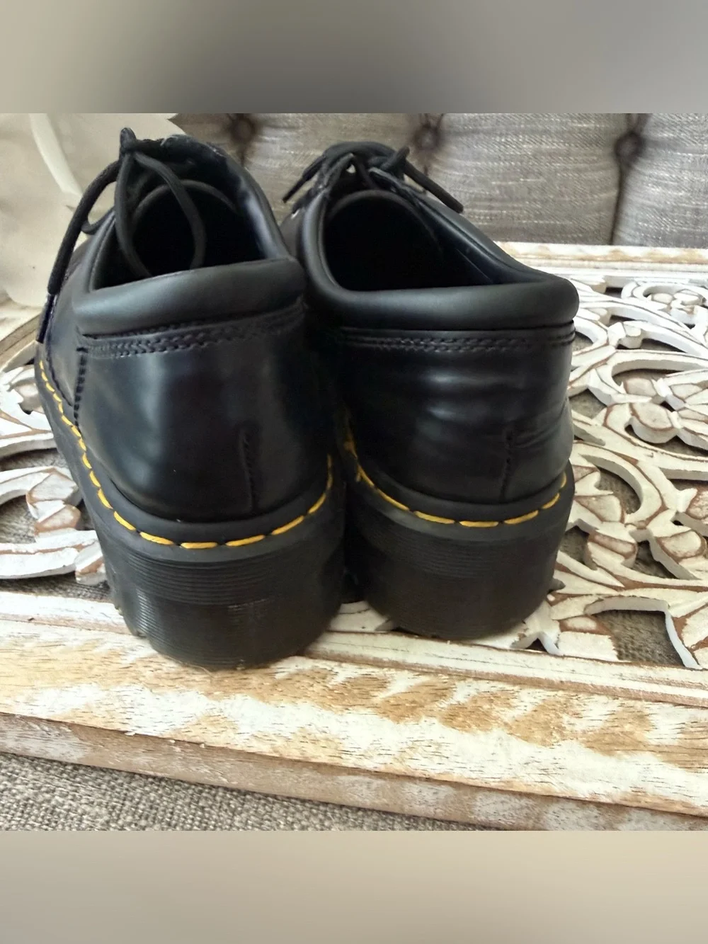Dr. Martens Black Leather Quad Platform Shoes Men’s 9 Women’s 10